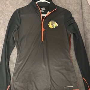 Majestic Black Fitted Polo Blackhawks with Zipper